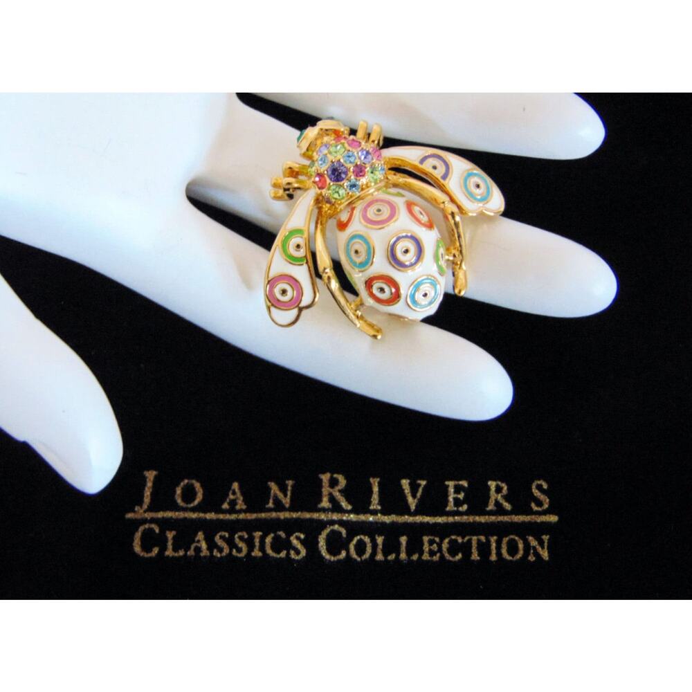Joan Rivers Crystal Evil Eye Bee Pin Brooch Enameled Gold Targets Rhinestone - Picture 5 of 5
